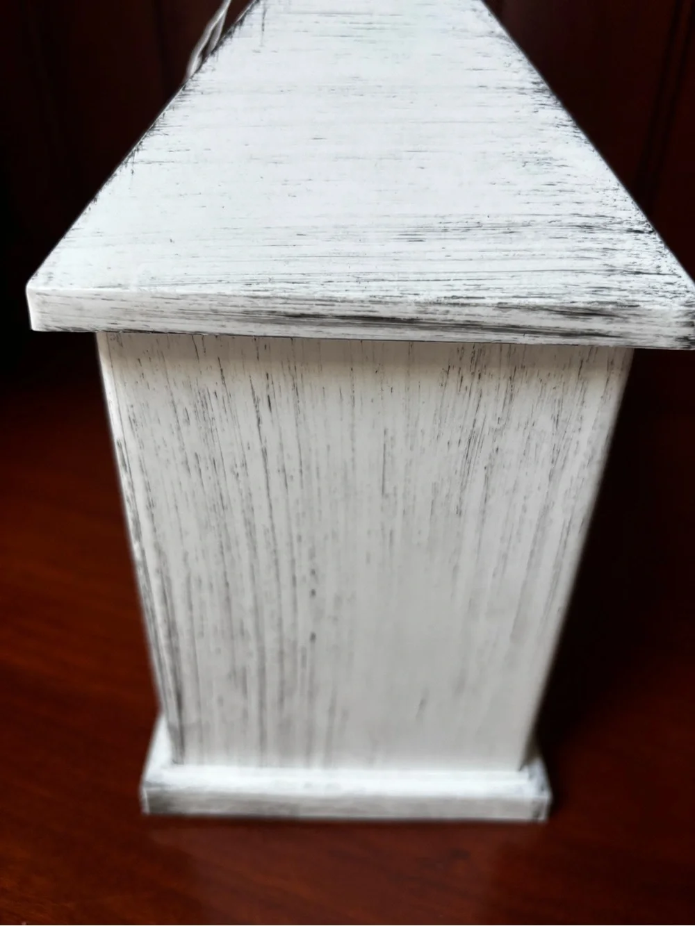 A Cheerful Giver Flameless White Fireplace Lantern distressed white finish .